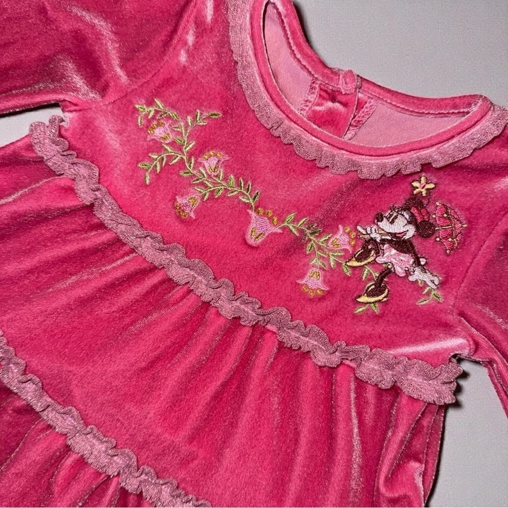 Disney Baby Minnie Mouse Pink Velour Long Sleeve Dress – Infant 24M - Picture 2 of 7